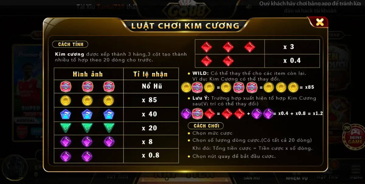 Luật chơi kim cương cơ bản