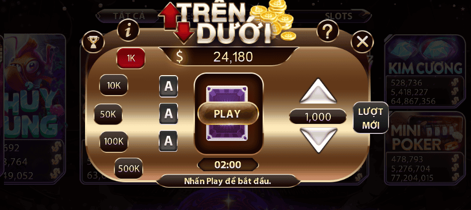 Cách thức chơi minigame trên/dưới đơn giản
